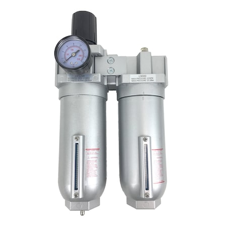 All Tool Depot 1" NPT SUPER DUTY 2 Stages Filter Regulator Lubricator Oiler Combo Piggyback (MANUAL DRAIN) FRL928N